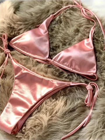 Halter Brazilian Metallic Satin Bikini Women