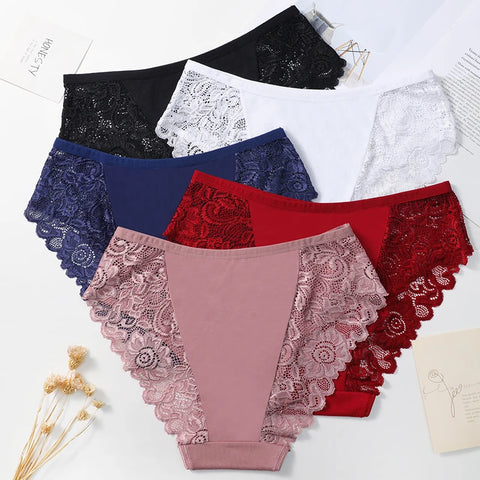 5PCS/Set Bikini Panties Women Briefs Solid Color Sexy