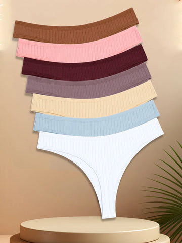 7PCS Women Cotton Striped Thongs