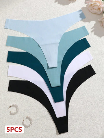 5Pcs Ice Silk Seamless Thongs Women's