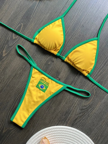 Embroidery Brasil Flag Swimsuit Hottie Outfit SummerBeachwear