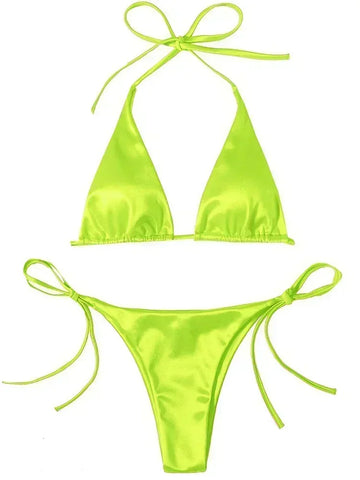 Halter Brazilian Metallic Satin Bikini Women