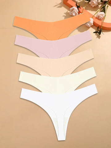 5Pcs Ice Silk Seamless Thongs Women's