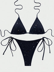 Shiny Sparkling Halter Strappy Bikini