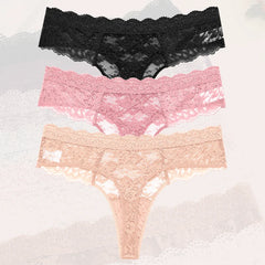 3Pcs Lace Sexy Thongs Women Trendy Floral Panty Lingerie