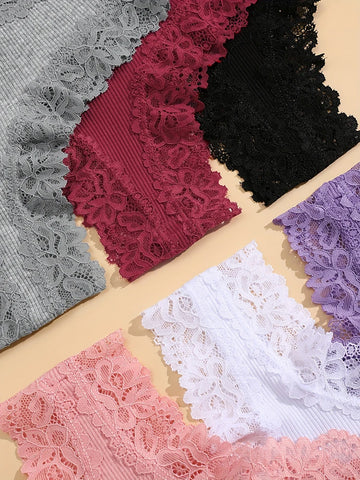6PCS/Set Sexy Brazilian Panties Lace Cotton for Women