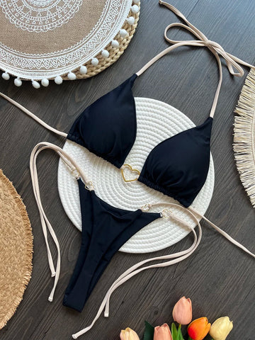 Sexy Halter Solid color Bikini Set Women's Swimsuit Two-piece