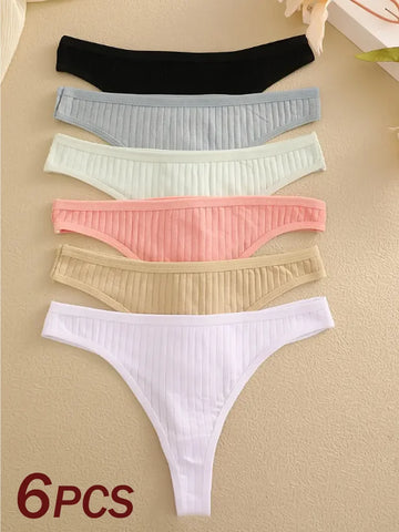 6Pcs/Set Women Cotton Thongs Panties Female