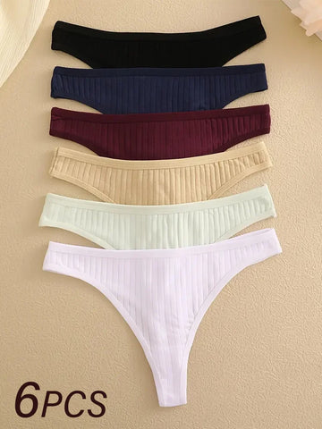 6Pcs/Set Women Cotton Thongs Panties Female
