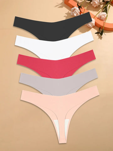 5Pcs Ice Silk Seamless Thongs Women's