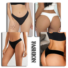 FINETOO 4PCS Silk Satin Seamless Thongs Sexy