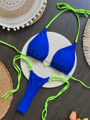 Sexy Halter Solid color Bikini Set Women's Swimsuit Two-piece