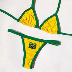 Embroidery Brasil Flag Swimsuit Hottie Outfit SummerBeachwear