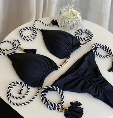 New Women Bikini Backless Rope Triangle Swimsuit Multicolor