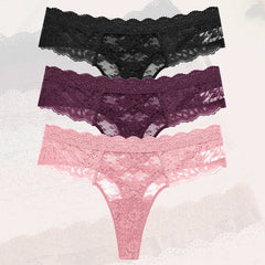 3Pcs Lace Sexy Thongs Women Trendy Floral Panty Lingerie