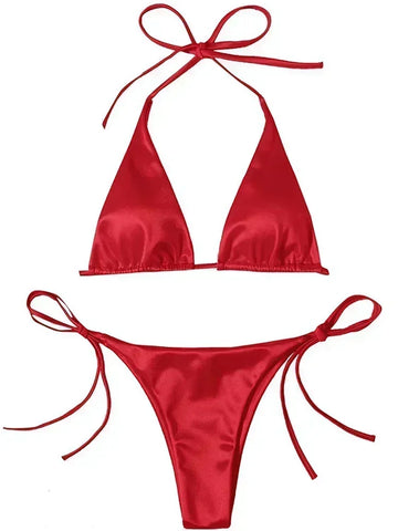Halter Brazilian Metallic Satin Bikini Women