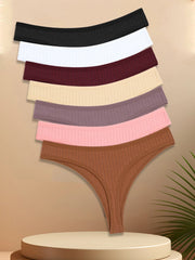 7PCS Women Cotton Striped Thongs