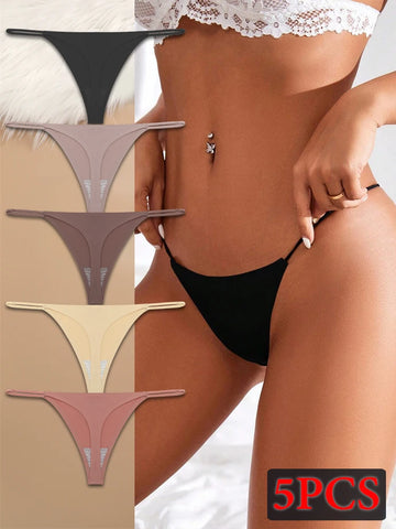 5PCS Seamless Women Ice Silk Thongs Sexy