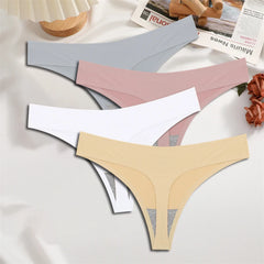 FINETOO 4PCS Silk Satin Seamless Thongs Sexy