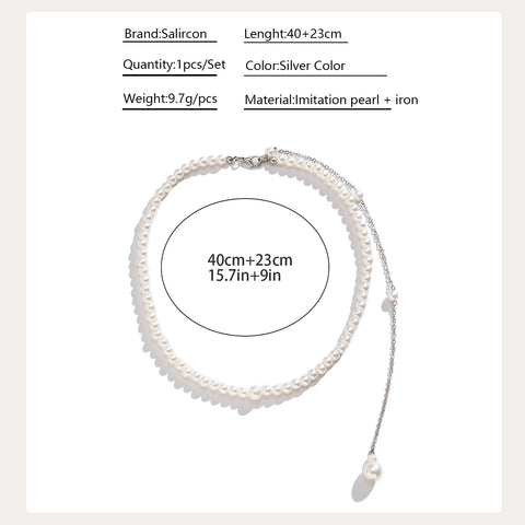 Vintage Elegant Simulated Pearls Clavicle Choker Necklace Women Long Chain Tassel Pendant Wedding Jewelry Bikini Chest Chain