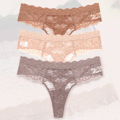 3Pcs Lace Sexy Thongs Women Trendy Floral Panty Lingerie