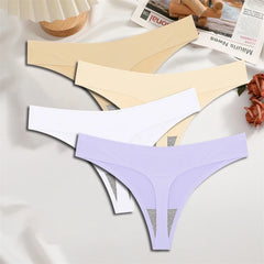 FINETOO 4PCS Silk Satin Seamless Thongs Sexy