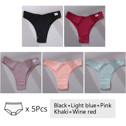 5Pcs/Set Women Cotton Brazilian Panties V