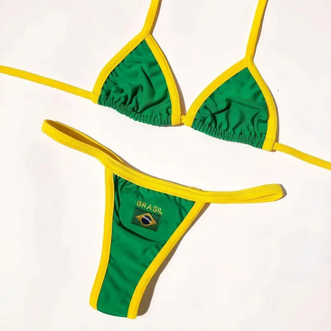 Embroidery Brasil Flag Swimsuit Hottie Outfit SummerBeachwear