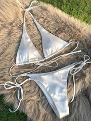 Halter Brazilian Metallic Satin Bikini Women