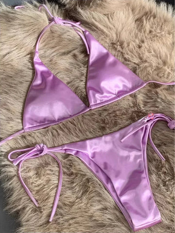 Halter Brazilian Metallic Satin Bikini Women