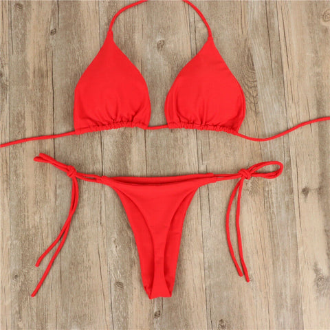 Women Tie Sexy Thong Bikini Set Side Swimsuit