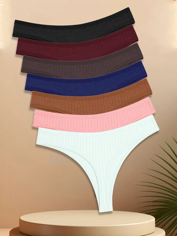 7PCS Women Cotton Striped Thongs