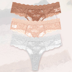 3Pcs Lace Sexy Thongs Women Trendy Floral Panty Lingerie