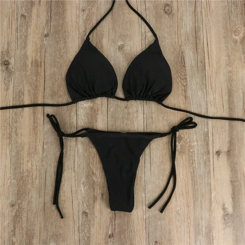 Women Tie Sexy Thong Bikini Set Side Swimsuit