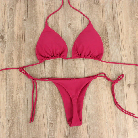Women Tie Sexy Thong Bikini Set Side Swimsuit