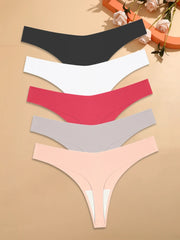 5Pcs Ice Silk Seamless Thongs Women's