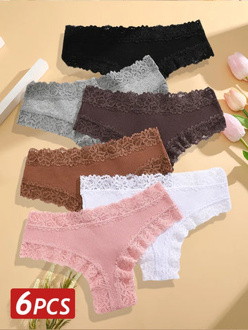 6PCS/Set Sexy Brazilian Panties Lace Cotton for Women
