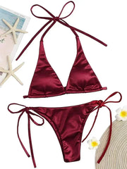 Halter Brazilian Metallic Satin Bikini Women