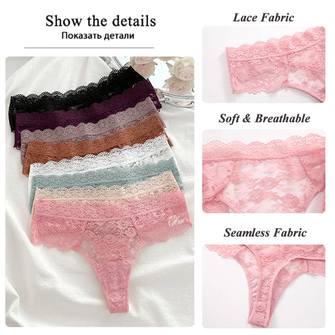 3Pcs Lace Sexy Thongs Women Trendy Floral Panty Lingerie
