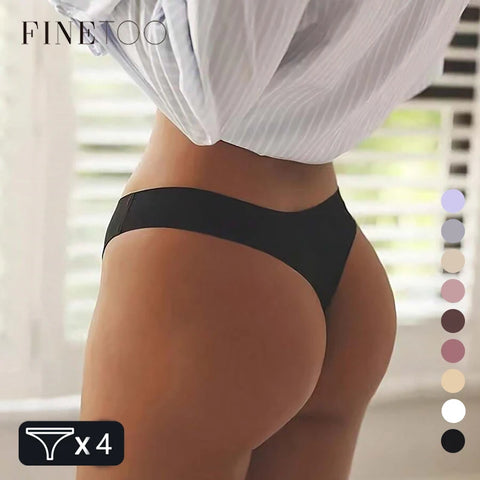 FINETOO 4PCS Silk Satin Seamless Thongs Sexy