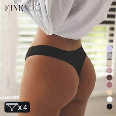 FINETOO 4PCS Silk Satin Seamless Thongs Sexy