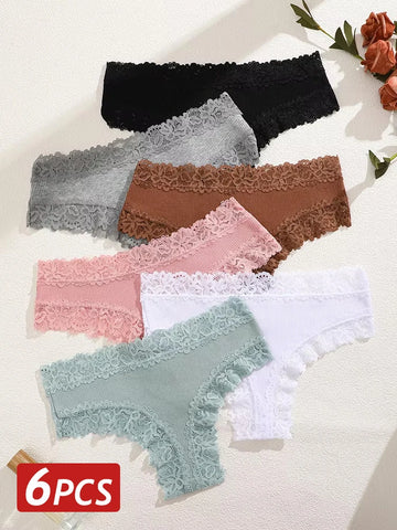 6PCS/Set Sexy Brazilian Panties Lace Cotton for Women