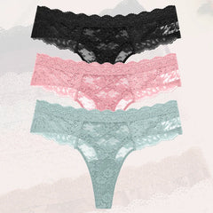 3Pcs Lace Sexy Thongs Women Trendy Floral Panty Lingerie