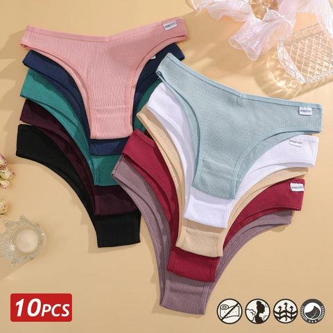10PCS/Set Waffle Cotton Panties for Women Sexy