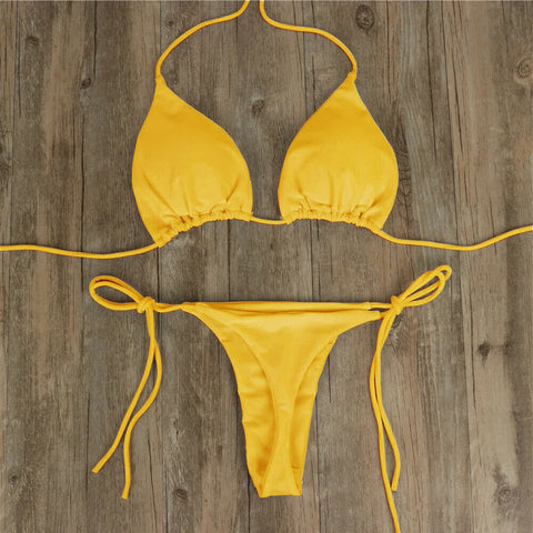 Women Tie Sexy Thong Bikini Set Side Swimsuit
