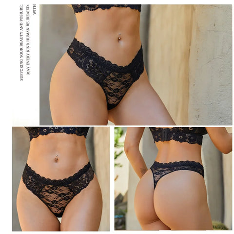 3Pcs Lace Sexy Thongs Women Trendy Floral Panty Lingerie