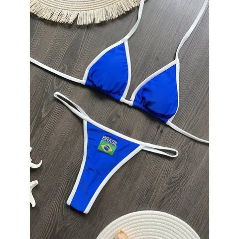 Embroidery Brasil Flag Swimsuit Hottie Outfit SummerBeachwear