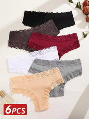 6PCS/Set Sexy Brazilian Panties Lace Cotton for Women
