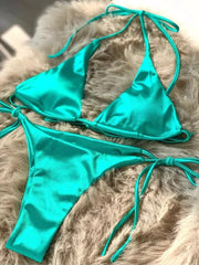 Halter Brazilian Metallic Satin Bikini Women