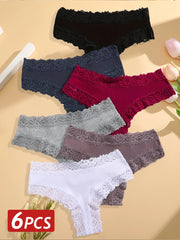 6PCS/Set Sexy Brazilian Panties Lace Cotton for Women